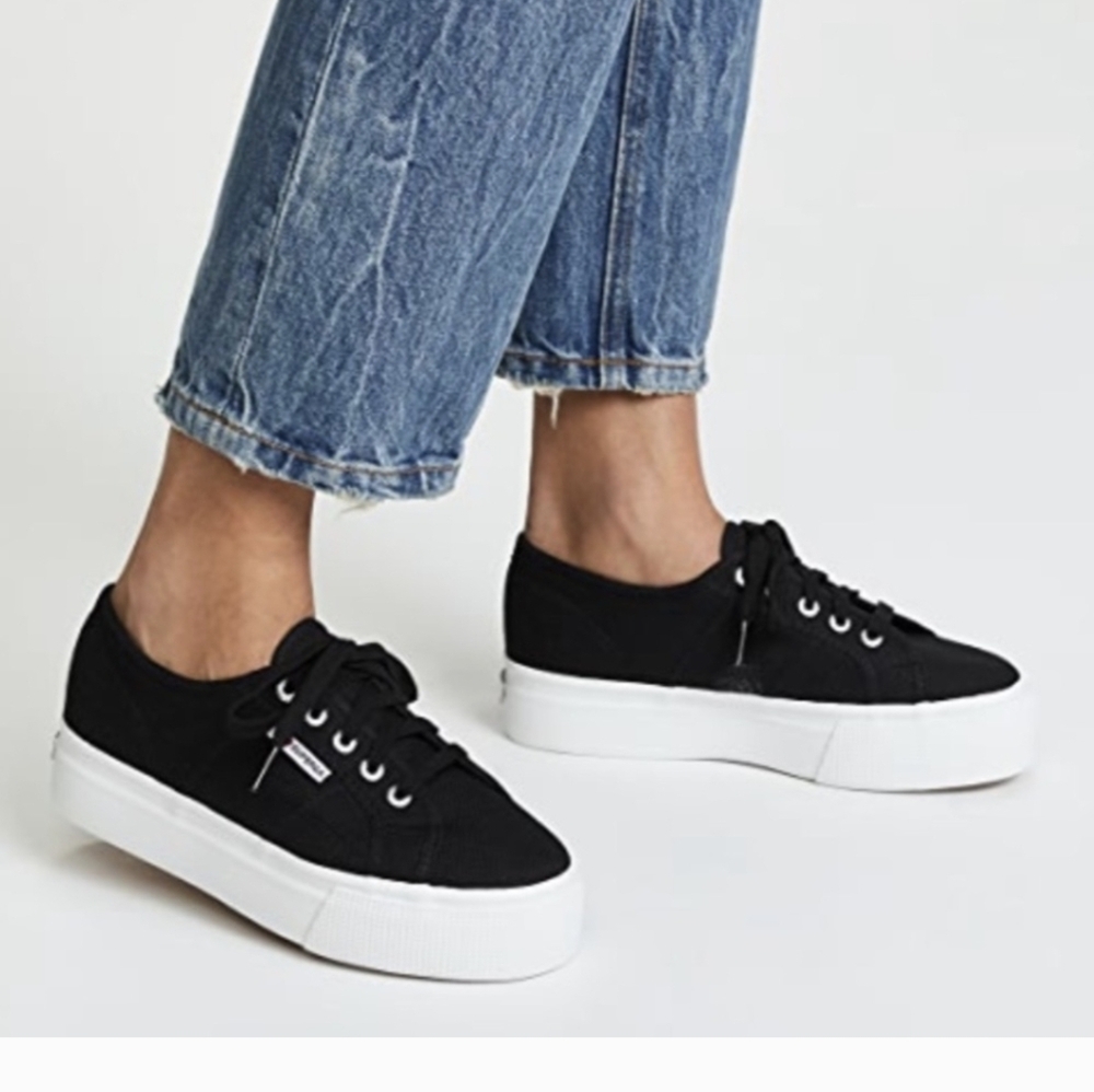 Superga Black Canvas Platform Sneakers Sz.7.5